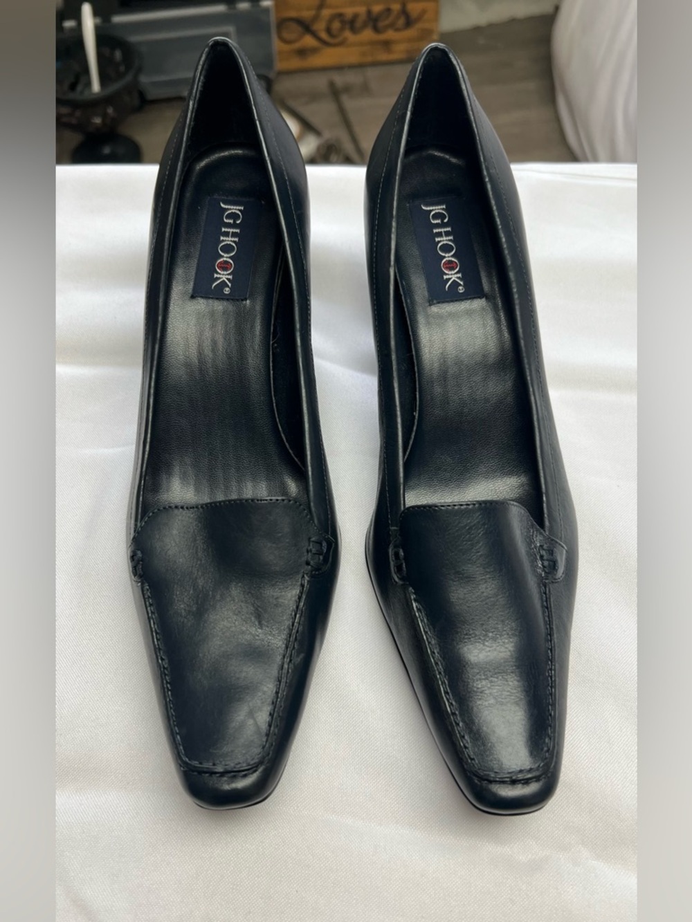 JG Hook Black Leather Square-Toe Loafers